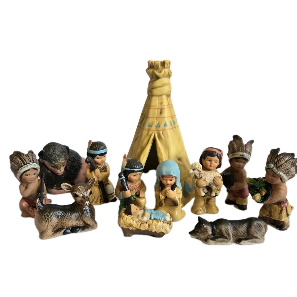 Native American Christmas Teepee Nativity Ceramic Figurines Akta Lakota Museum